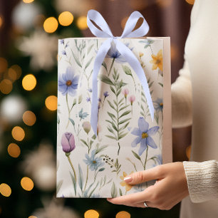 Sac Cadeau Moyen Élégante fleur sauvage aquarelle bleu violet 
