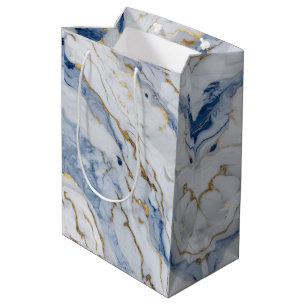 Sac Cadeau Moyen Elégante motif en granit bleu blanc
