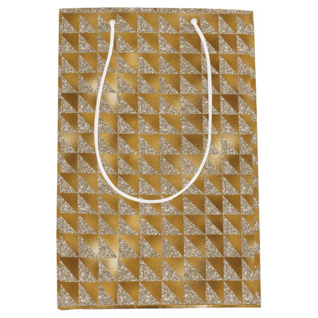 Sac Cadeau Moyen Élégante Parties scintillant d'argent d'or luxueus (Devant)