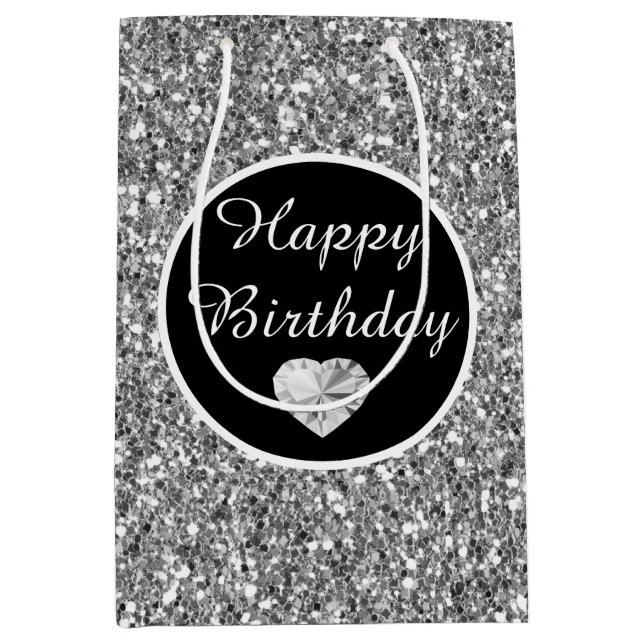 Sac Cadeau Moyen Elégante Parties scintillant noir et argent Annive (Devant)
