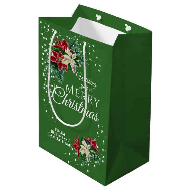 Sac Cadeau Moyen Elegante Poinsettia Fleurie de Noël pour Entrepris (Dos Angle)