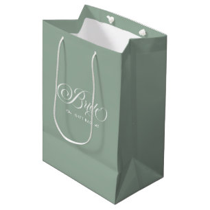 Sac Cadeau Moyen Élégante typographie de script Green White Bride