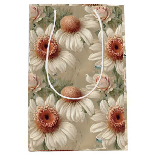 Sac Cadeau Moyen Élégantes marguerites florales blanches