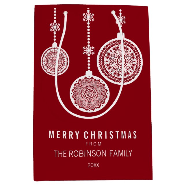 Sac Cadeau Moyen Élégants ornements de Noël Rouge (Devant)
