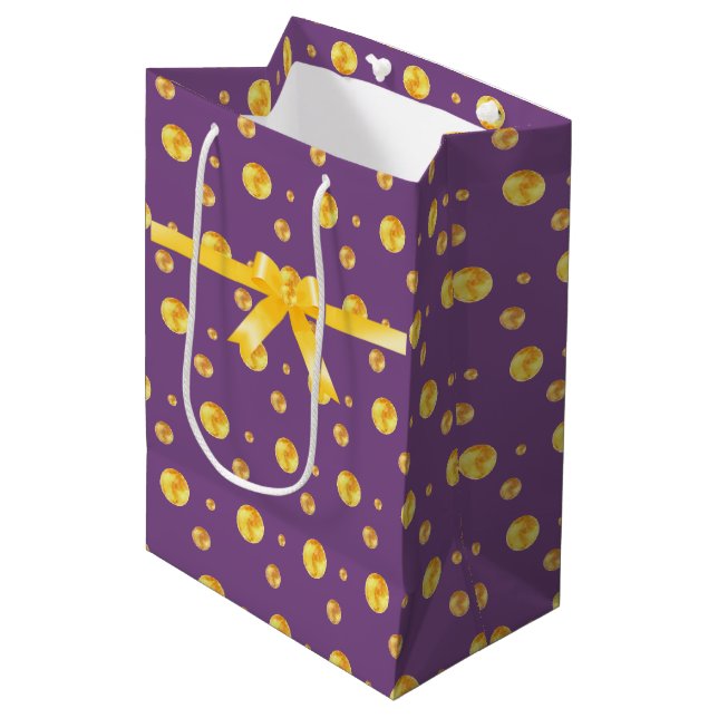 Sac Cadeau Moyen Élégants pois d'or (Devant Angle)