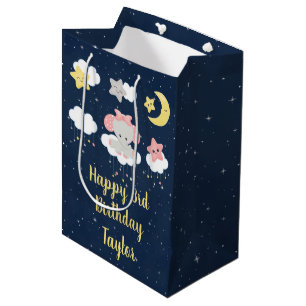 Sac Cadeau Moyen Elephant rose et Marine Joyeux anniversaire