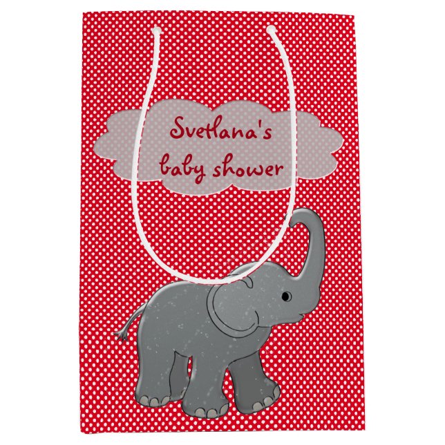 Sac Cadeau Moyen éléphant rouge de baby shower (Devant)