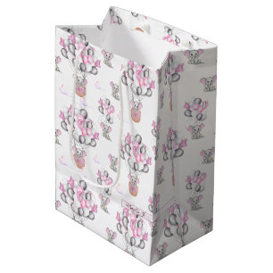 Sac Cadeau Moyen Eléphants mignons Ballons et nuages Bébé Fille