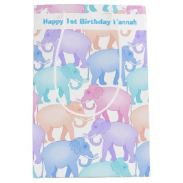 Sac Cadeau Moyen Éléphants mignons de premier anniversaire de