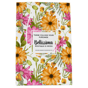 Sac Cadeau Moyen Emballage d'entreprise Floral moderne rose jaune