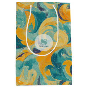 Sac Cadeau Moyen Emerald Green et Gold Paisley Abstrait inspiré