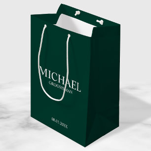 Sac Cadeau Moyen Émeraude Vert moderne Groomsman personnalisé