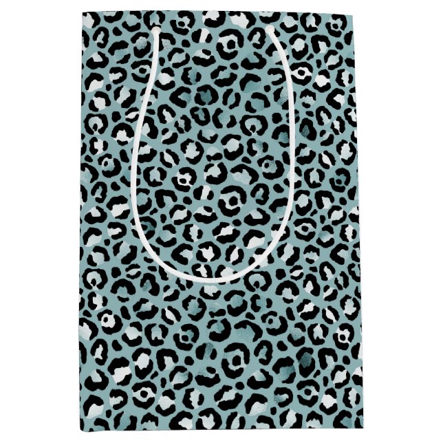 Sac Cadeau Moyen Empreinte de léopard bleu turquoise    (Devant)