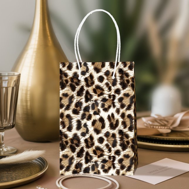 Sac Cadeau Moyen Empreinte de léopard de neige blanche Safari Party (Créateur téléchargé)