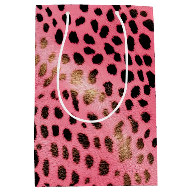Sac Cadeau Moyen Empreinte de léopard noir rose Abstrait (Devant)
