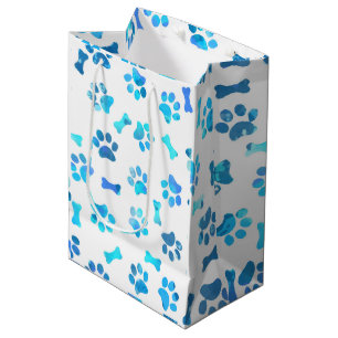 Sac Cadeau Moyen Empreinte de patte d'aquarelle bleu