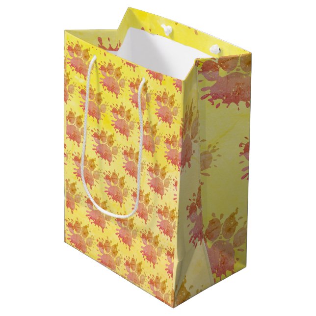 Sac Cadeau Moyen Empreinte de patte Distressed Paint Splatter Dog (Devant Angle)
