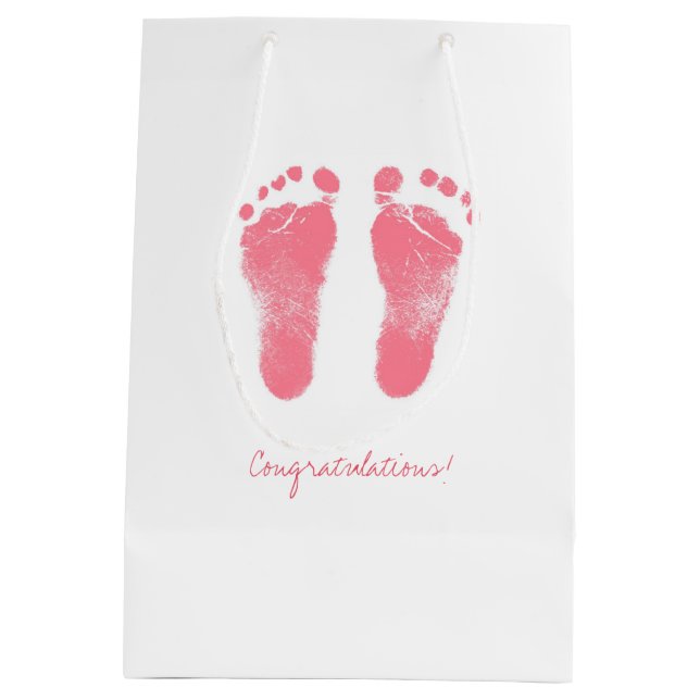 Sac Cadeau Moyen Empreintes pour bébés roses et blanches (Dos)