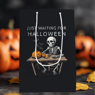 Sac Cadeau Moyen "En attente d'Halloween Drôle Squelette