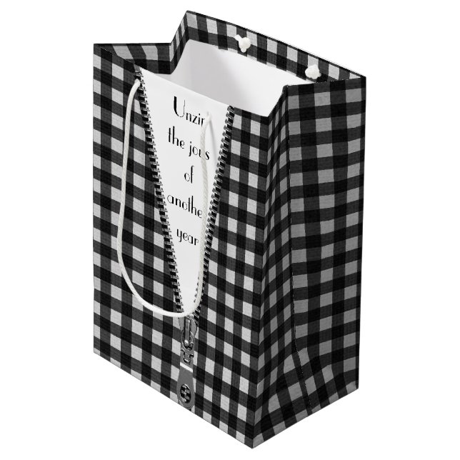 Sac Cadeau Moyen en vichy avec Zipper pour Anniversaire (Devant Angle)