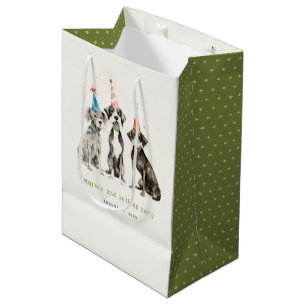 Sac Cadeau Moyen Enfants mignons Aquarelle Chien mou Fête d'anniver