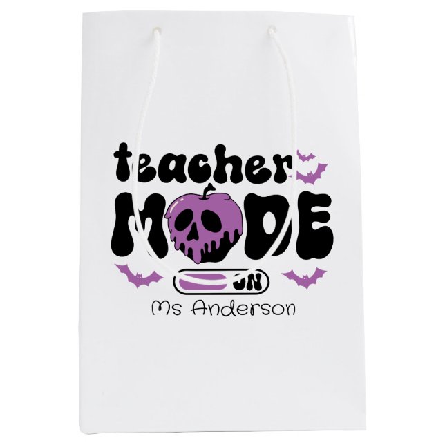 Sac Cadeau Moyen Enseignant éffrayant Halloween "Mode On" Pomme et  (Devant)
