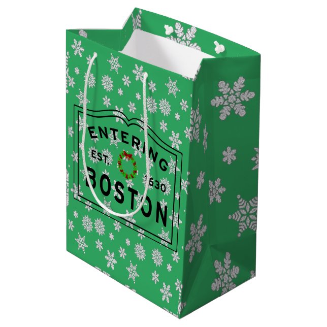 Sac Cadeau Moyen Entrée Boston MA Christmas Wreath (Dos Angle)