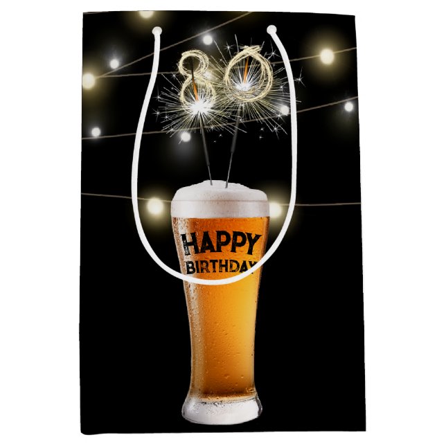 Sac Cadeau Moyen Éperviers En Verre De Bière 80e Anniversaire (Devant)
