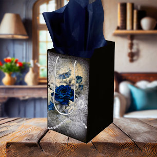 Sac Cadeau Moyen Ephémère de Rose victorien bleu foncé