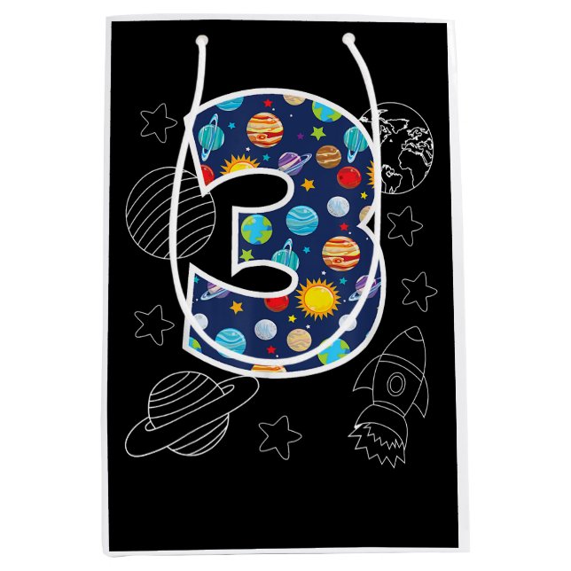 Sac Cadeau Moyen Espace extra-atmosphérique 3 ans 3ème anniversaire (Devant)