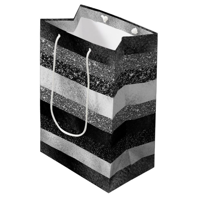 Sac Cadeau Moyen Étincelle en argent et noir (Devant Angle)