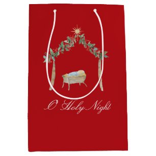 Sac Cadeau Moyen Étiquette de cadeau de Nativité à l'aquarelle