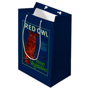 Sac Cadeau Moyen Étiquette végétal de hibou rouge