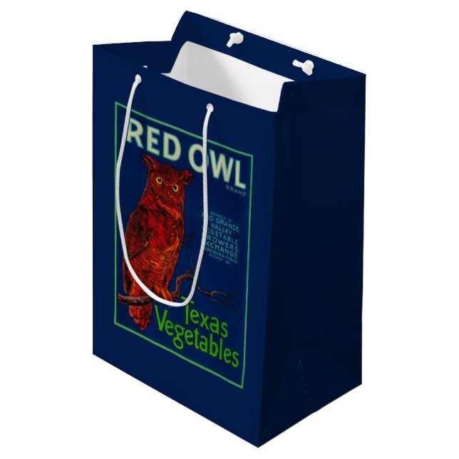 Sac Cadeau Moyen Étiquette végétal de hibou rouge (Devant Angle)