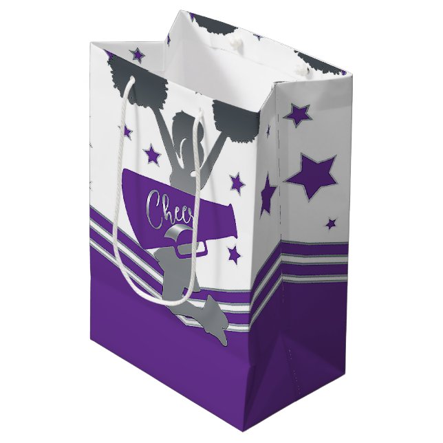 Sac Cadeau Moyen Étoiles violettes et blanches Cheer Soirée (Devant Angle)