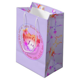 Sac Cadeau Moyen Événement personnalisé/Anniversaire Coeurs Roses M
