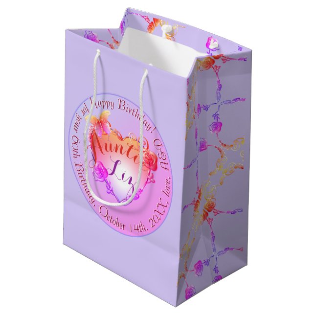 Sac Cadeau Moyen Événement personnalisé/Anniversaire Coeurs Roses M (Dos Angle)