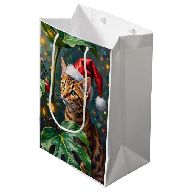 Sac Cadeau Moyen Exotic Bengal Cat Jungle Christmas Playtime Art (Devant Angle)