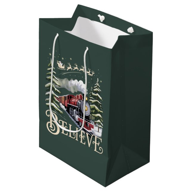Sac Cadeau Moyen Express polaire cadeau de Noël croire Noël hiver (Devant Angle)