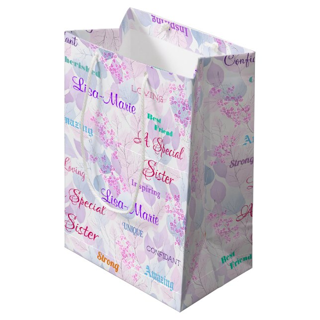 Sac Cadeau Moyen Fabrique Pink Floral Soeur Spéciale (Devant Angle)