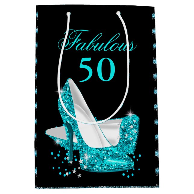 Sac Cadeau Moyen Fabuleux 50 Parties scintillant bleues Turquoises  (Devant)