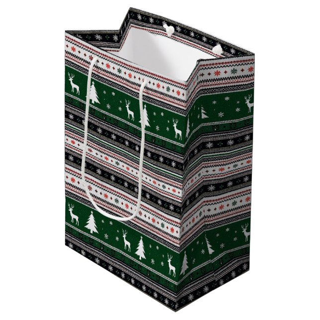Sac Cadeau Moyen Fair Isle Holiday Knit (Devant Angle)