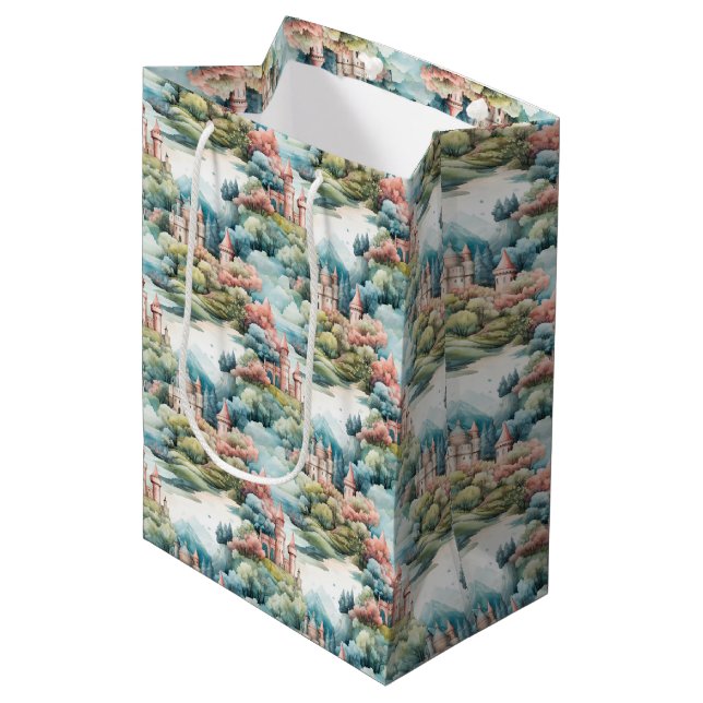 Sac Cadeau Moyen Fairytale in Fairyland Châteaux Pastel Pink Blue (Devant Angle)