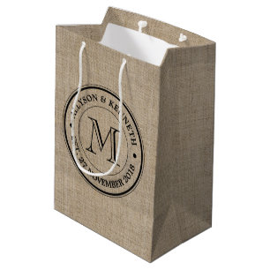 Sac Cadeau Moyen Faites votre propre Burlap Retro Logo Monogramme