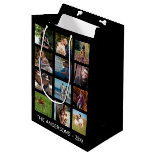 Sac Cadeau Moyen Famille personnalisée 🖼️ photo Collage Monogramme