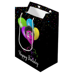 Sac Cadeau Moyen Fantaisie Balloon d'anniversaire visage sur noir