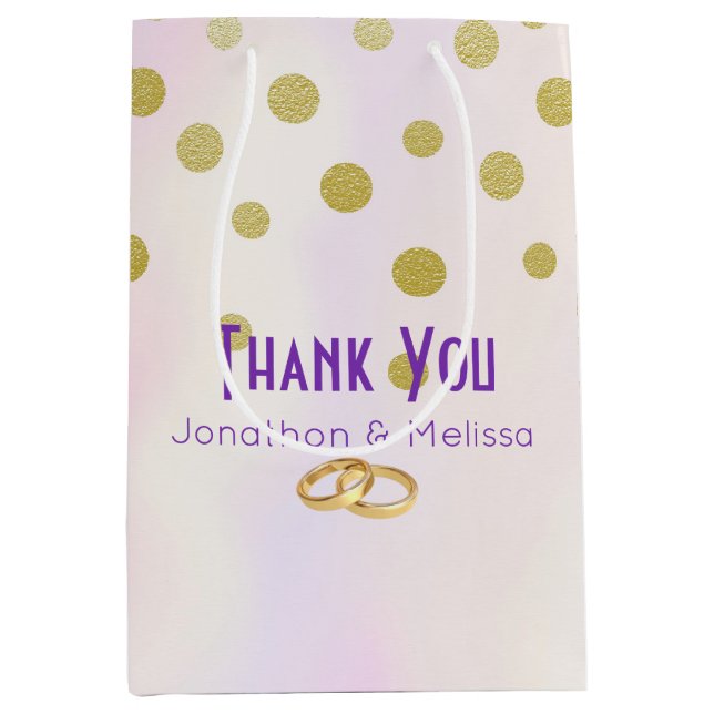 Sac Cadeau Moyen Faux Gold Confetti sur Merci d'aquarelle violet (Devant)