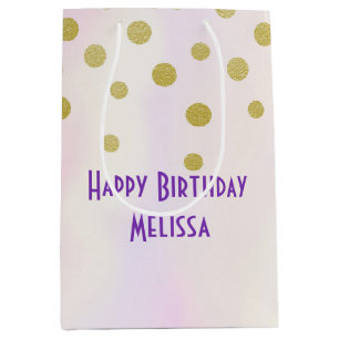 Sac Cadeau Moyen Faux Gold Confetti sur Purple Aquarelle