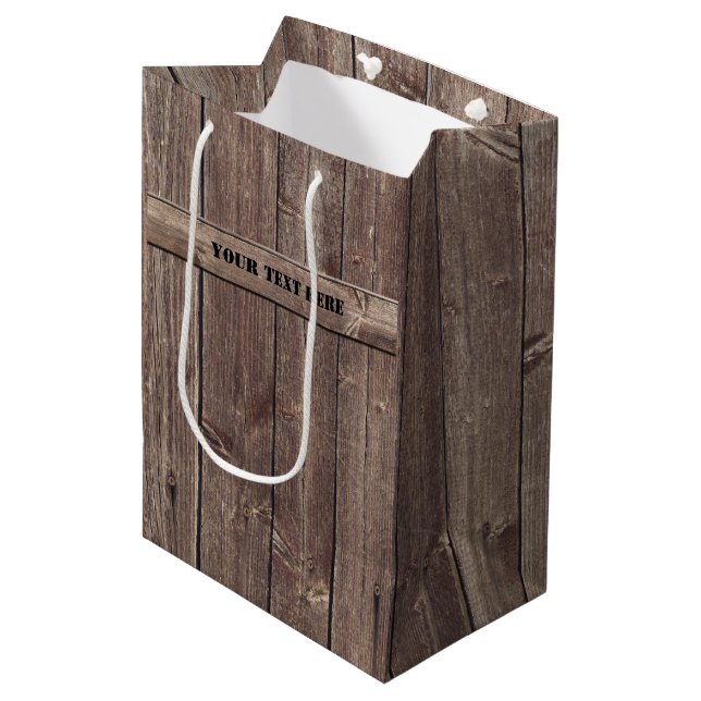 Sac Cadeau Moyen Faux Patiné Barres en bois (Devant Angle)