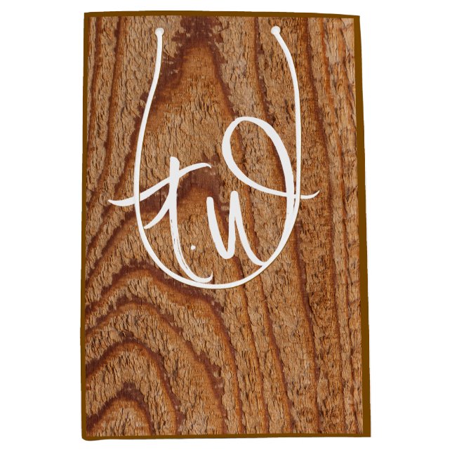 Sac Cadeau Moyen Faux Wooden Custom Initials (Devant)